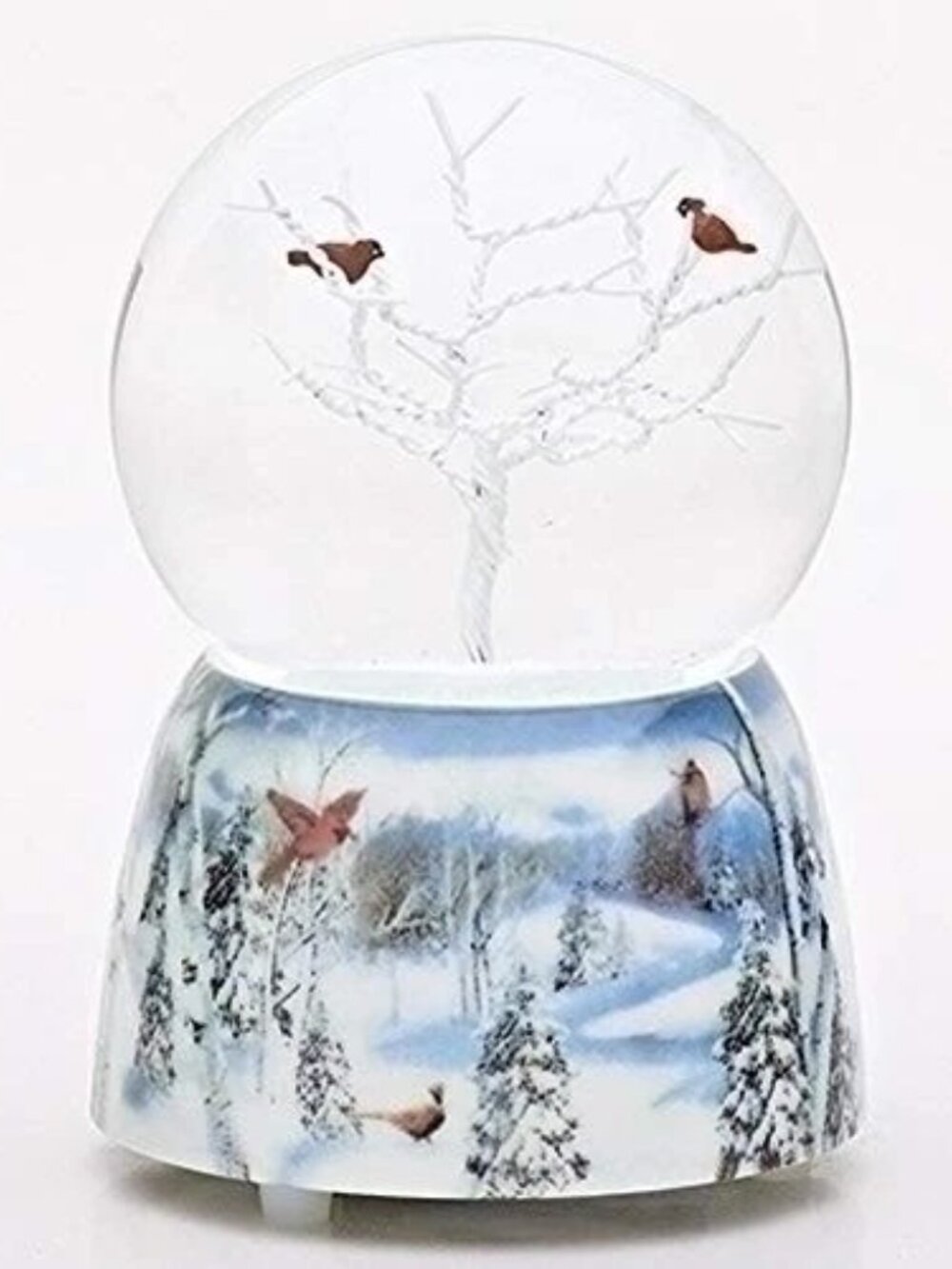 5 Inch Tall Musical Cardinals Glitterdome Windup 75MM Cardinal Scene Base